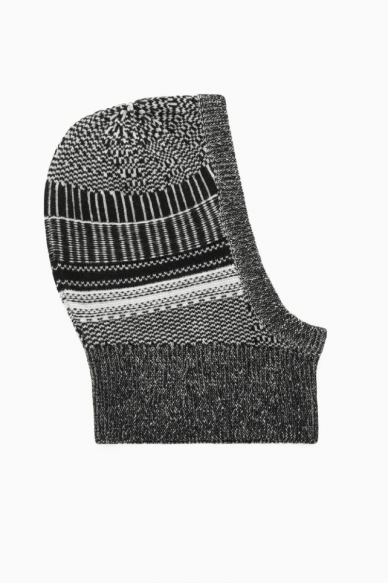 Black / White Cos Fair Isle Merino Wool Balaclava | IXLME7239