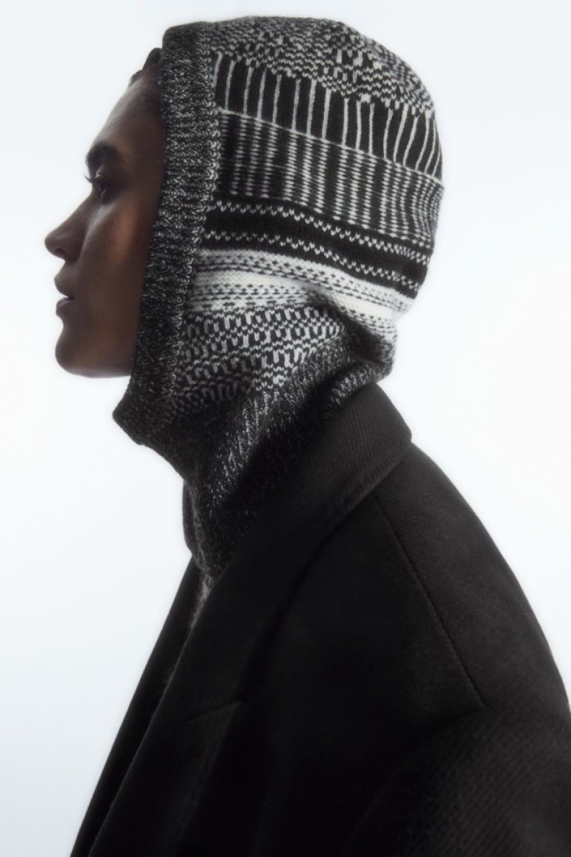 Black / White Cos Fair Isle Merino Wool Balaclava | IXLME7239