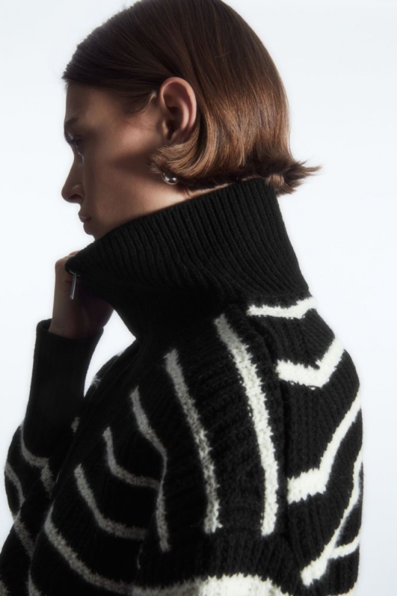 Black / White Cos Half-zip Funnel-neck Wool Sweater | ICLJE8325