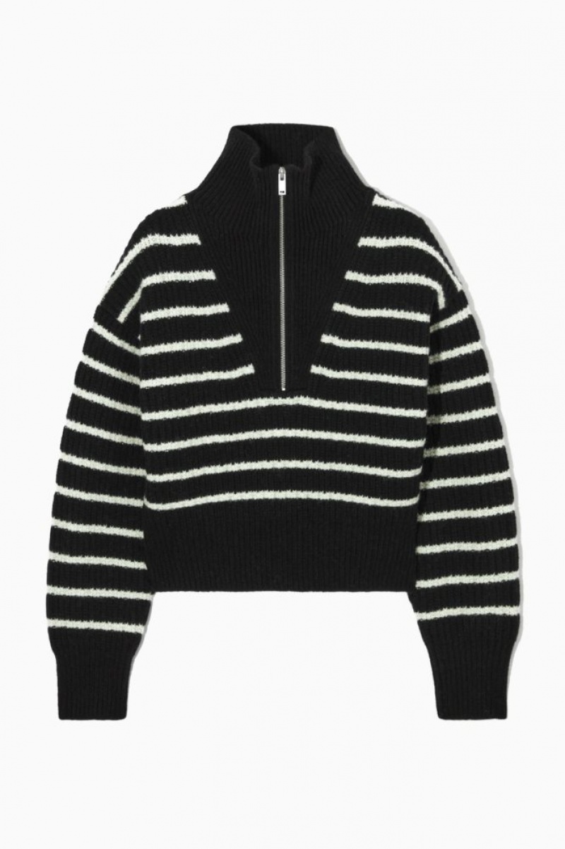 Black / White Cos Half-zip Funnel-neck Wool Sweater | ICLJE8325