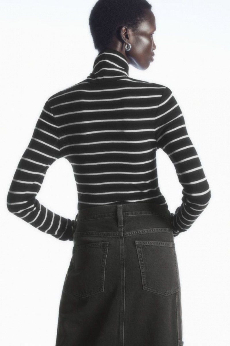 Black / White Cos Merino Wool Turtleneck Top | ZANHI2876