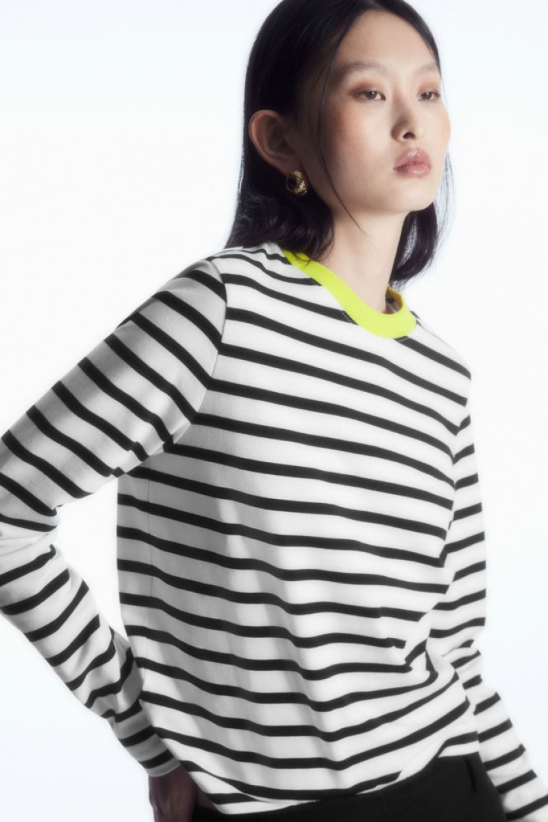 Black / White Cos Regular-fit Heavyweight Long-sleeved T-shirt | NQZKA5648