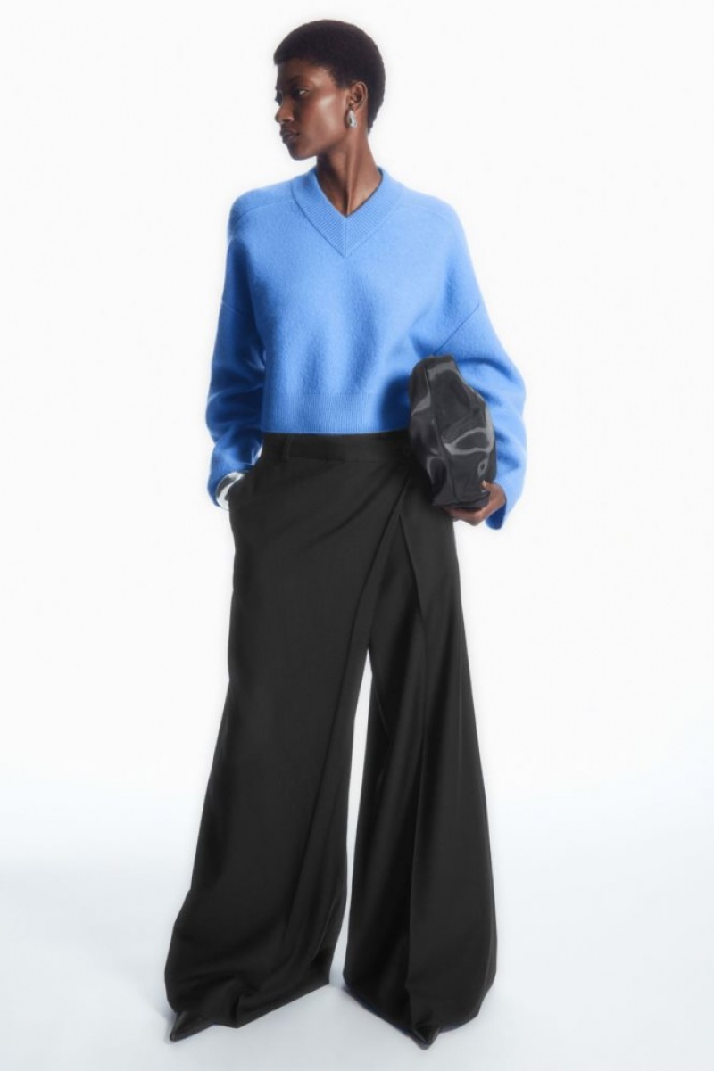 Blue Cos Cropped V-neck Wool Sweater | CLBAM3865