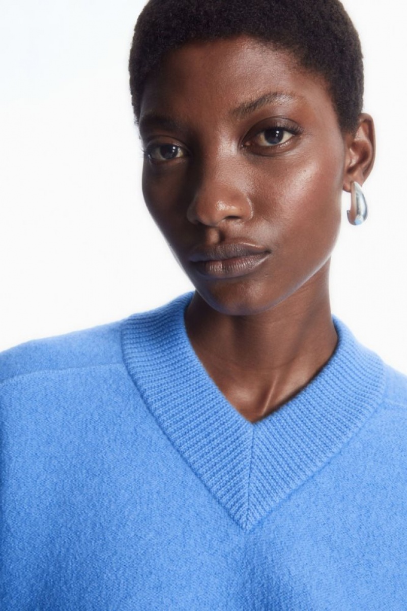 Blue Cos Cropped V-neck Wool Sweater | CLBAM3865