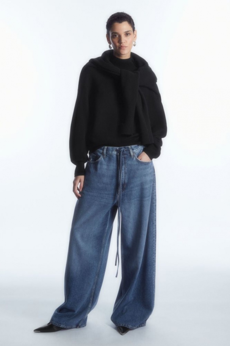 Blue Cos Extra Wide Leg Drawstring Denim Pants | TAIWJ1375