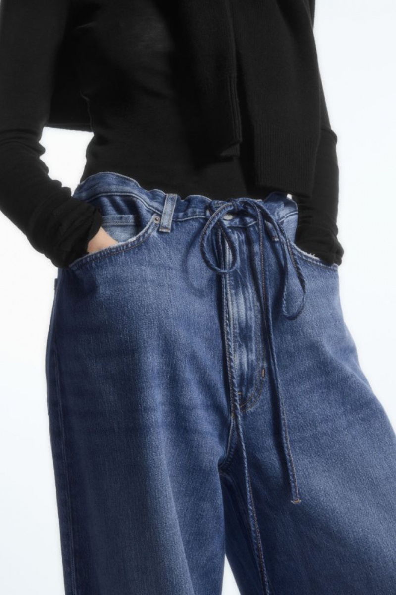 Blue Cos Extra Wide Leg Drawstring Denim Pants | TAIWJ1375