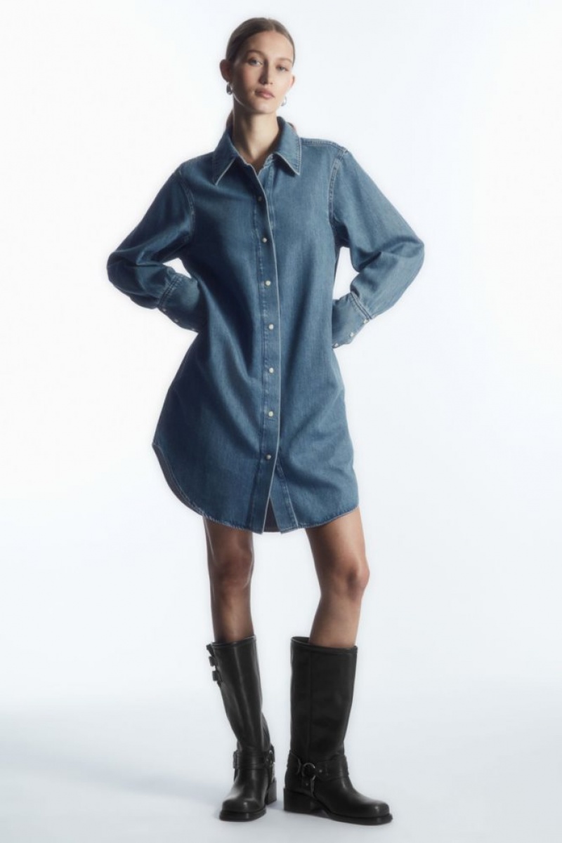 Blue Cos Oversized Denim Mini Shirt Dress | VGOZP0132