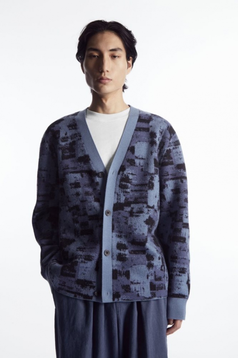 Blue / Black Cos Brushstroke-jacquard Wool Cardigan | IWSYJ4615