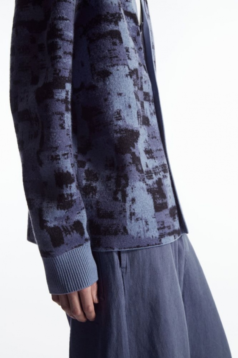 Blue / Black Cos Brushstroke-jacquard Wool Cardigan | IWSYJ4615