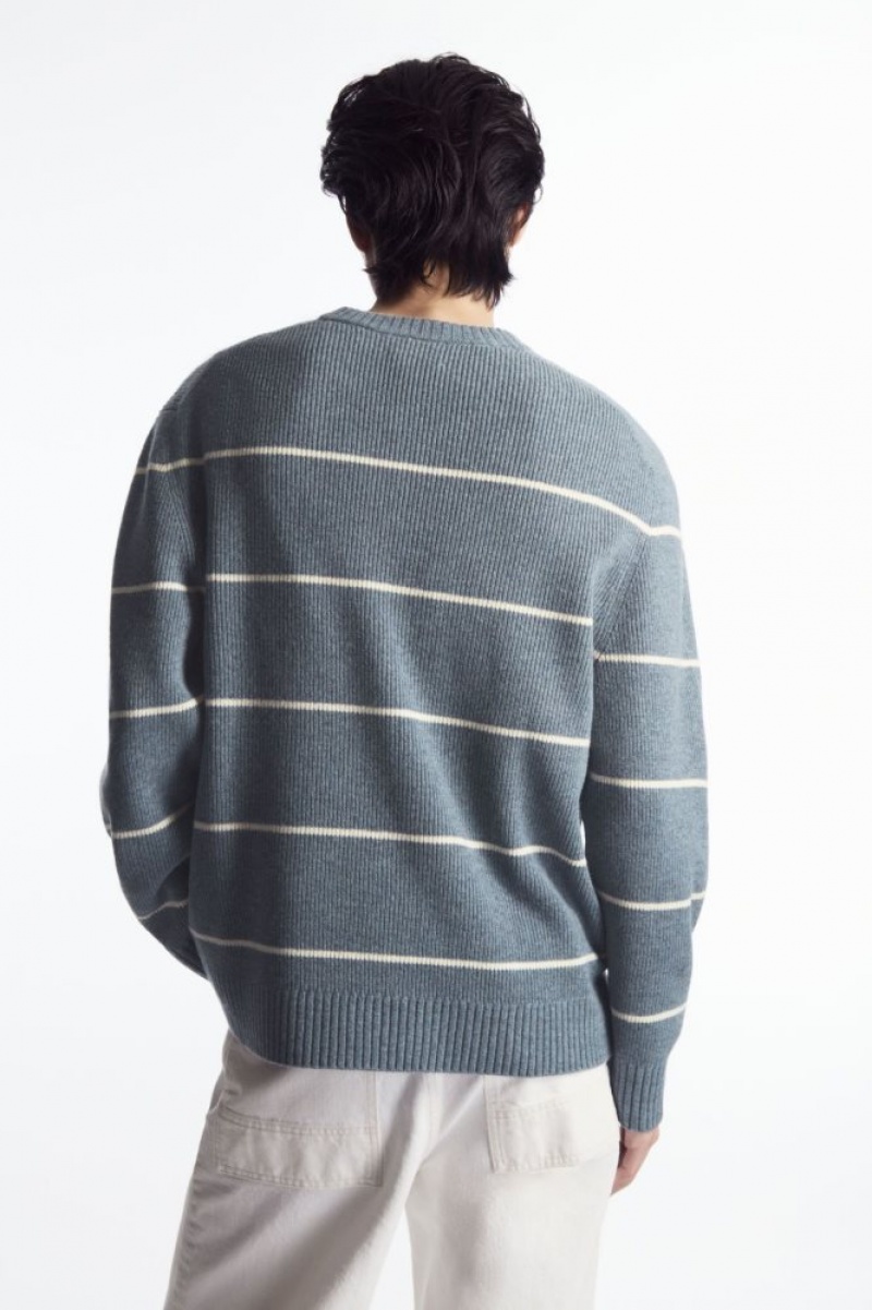 Blue / Cream Cos Striped Wool And Yak-blend Sweater | EZYTS6024