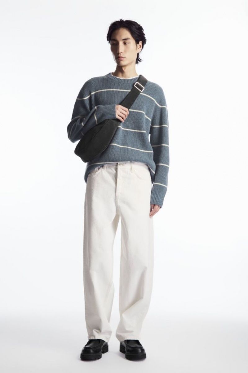 Blue / Cream Cos Striped Wool And Yak-blend Sweater | EZYTS6024