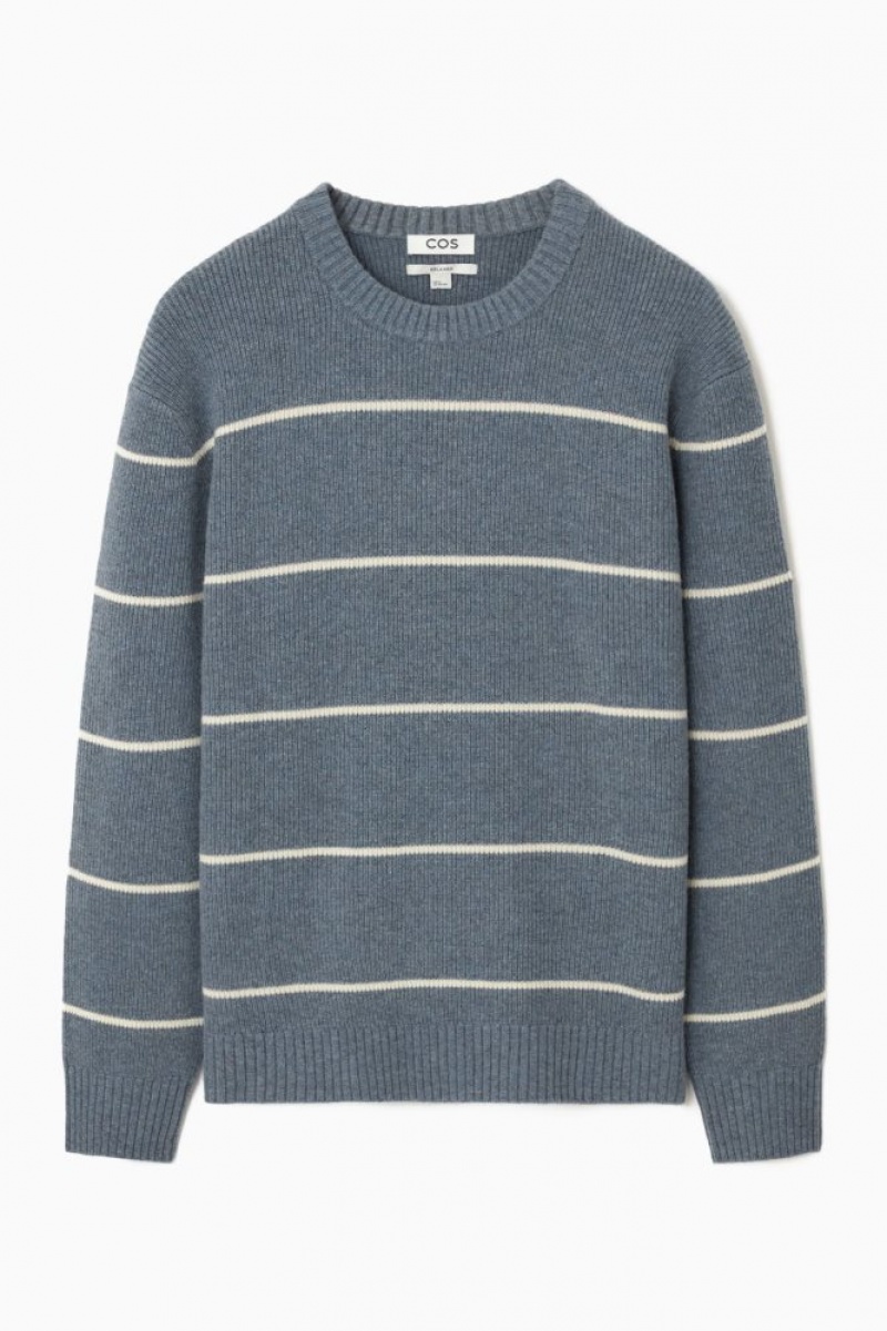 Blue / Cream Cos Striped Wool And Yak-blend Sweater | EZYTS6024