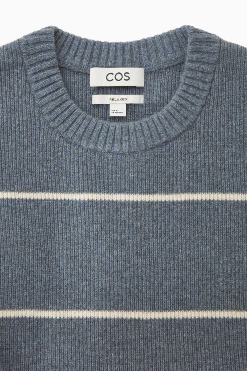 Blue / Cream Cos Striped Wool And Yak-blend Sweater | EZYTS6024