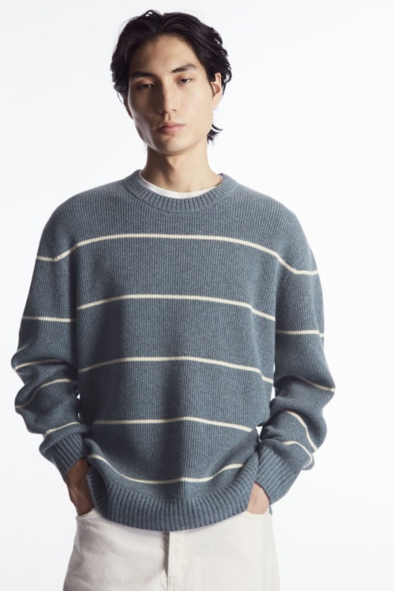 Blue / Cream Cos Striped Wool And Yak-blend Sweater | EZYTS6024