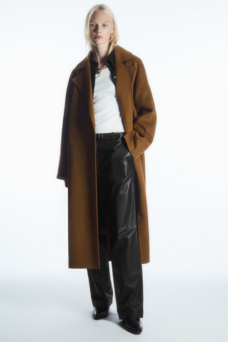 Brown Cos Belted Double-faced Wool Coat | DQXYI4928