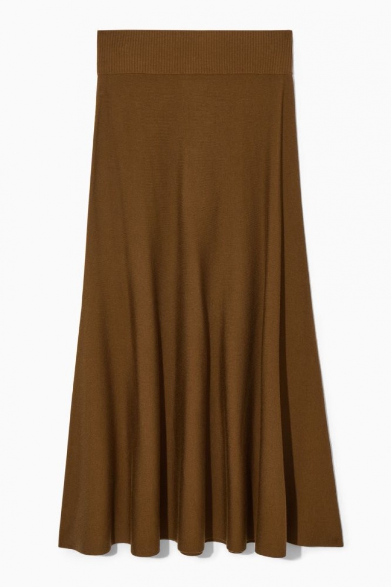 Brown Cos Knitted Midi Skirt | XTDLZ3982