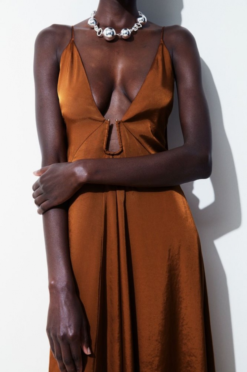 Brown Cos The Cutout Slip Dress | VHQMU6315