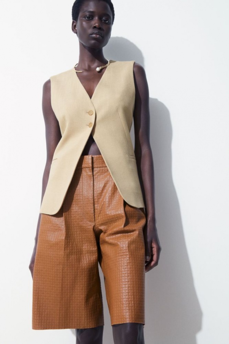 Brown Cos The Embossed-leather Bermuda Shorts | XAPUE2691