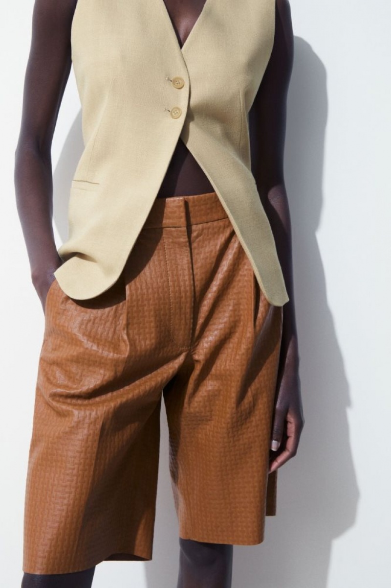 Brown Cos The Embossed-leather Bermuda Shorts | XAPUE2691