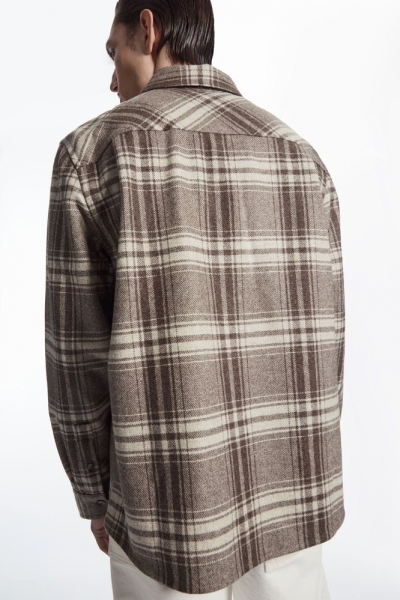 Brown / Cream Cos Checked Wool-flannel Overshirt | YATXL3216