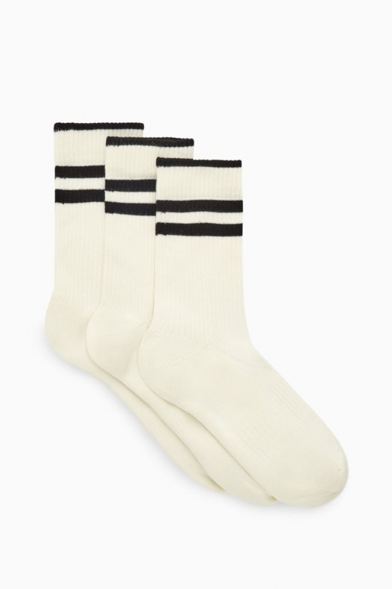 Cream Cos 3-pack Ribbed Sports Socks | DAUQH7013