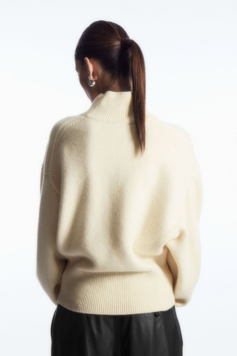 Cream Cos Funnel-neck Waisted Wool Sweater | DHFRK3189