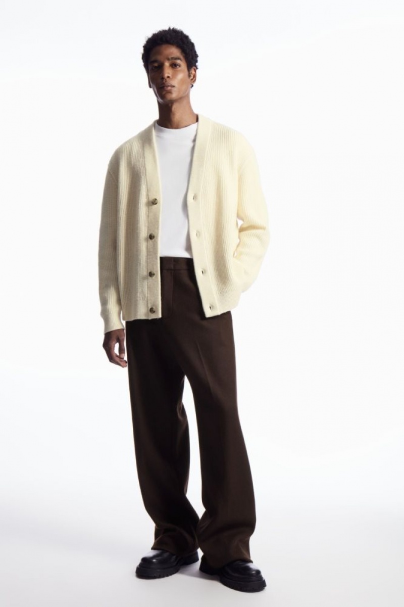 Cream Cos Ribbed Wool And Cashmere Cardigan | JUMHY0623