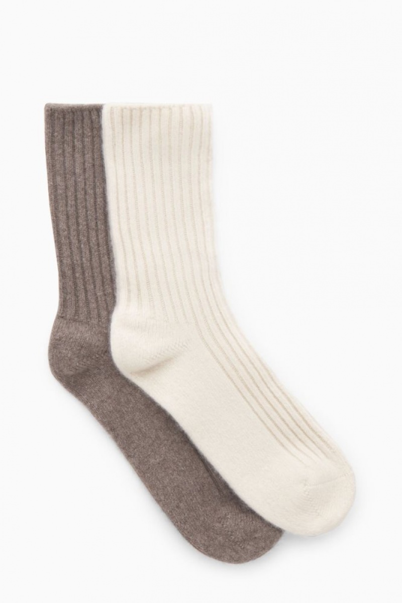 Cream / Brown Cos 2-pack Cashmere Socks Gift Set | DBRSX6037