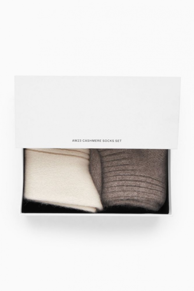 Cream / Brown Cos 2-pack Cashmere Socks Gift Set | DBRSX6037