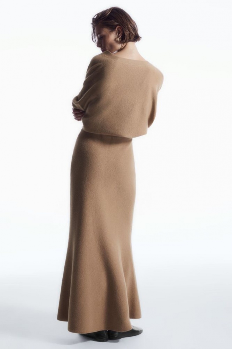 Dark Beige Cos Flared Merino Wool Maxi Skirt | LDZSF5960