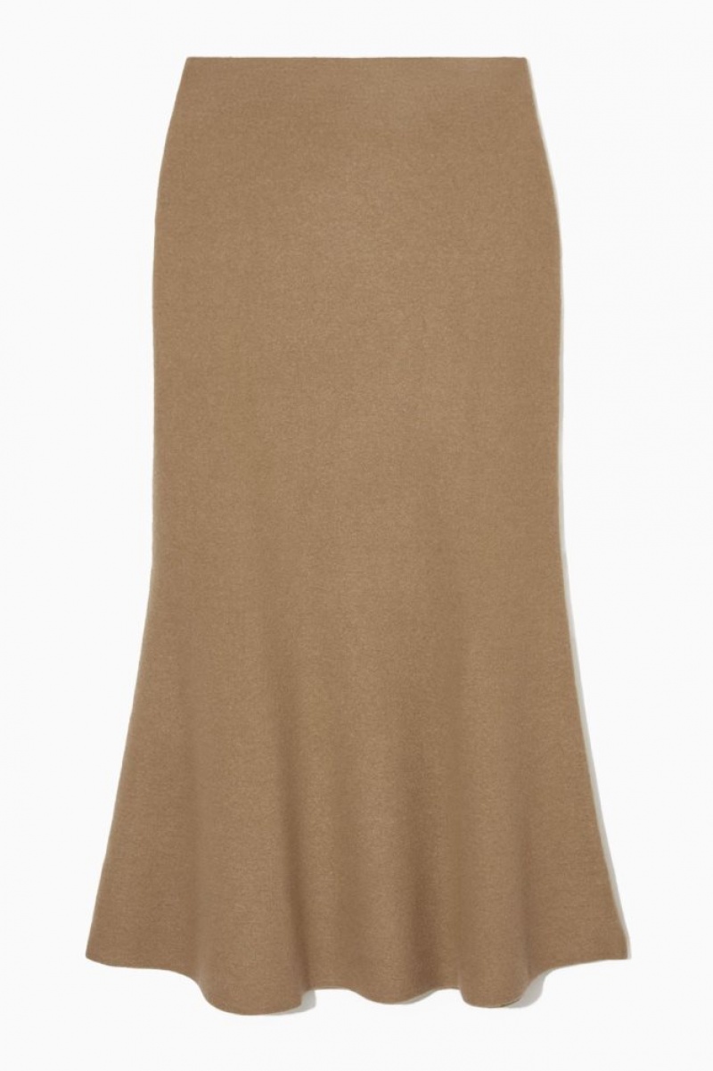 Dark Beige Cos Flared Merino Wool Maxi Skirt | LDZSF5960