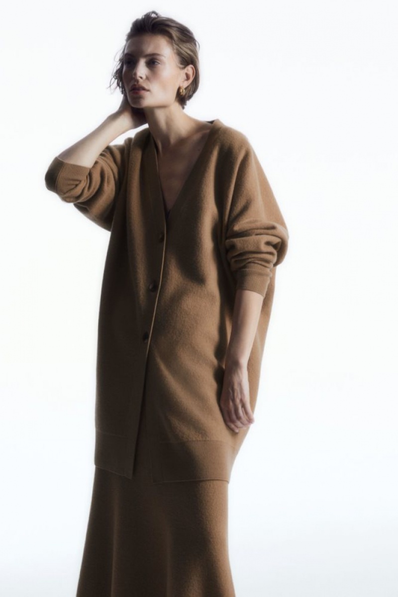 Dark Beige Cos Longline Merino Wool Cardigan | EDCIT3654