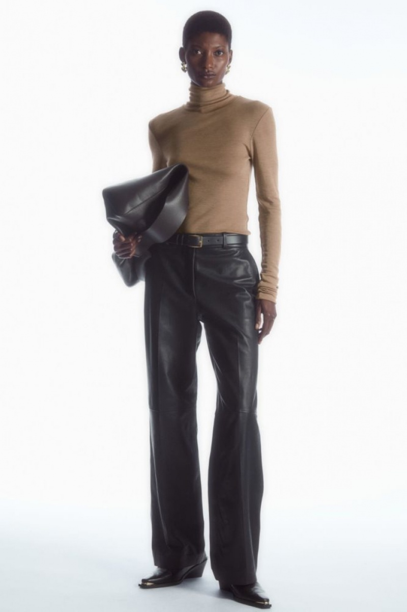 Dark Beige Cos Merino Wool Turtleneck Top | KOFZT7156