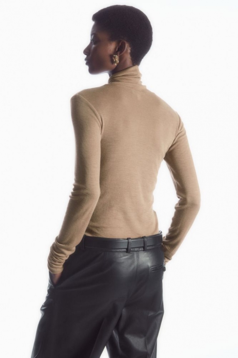 Dark Beige Cos Merino Wool Turtleneck Top | KOFZT7156