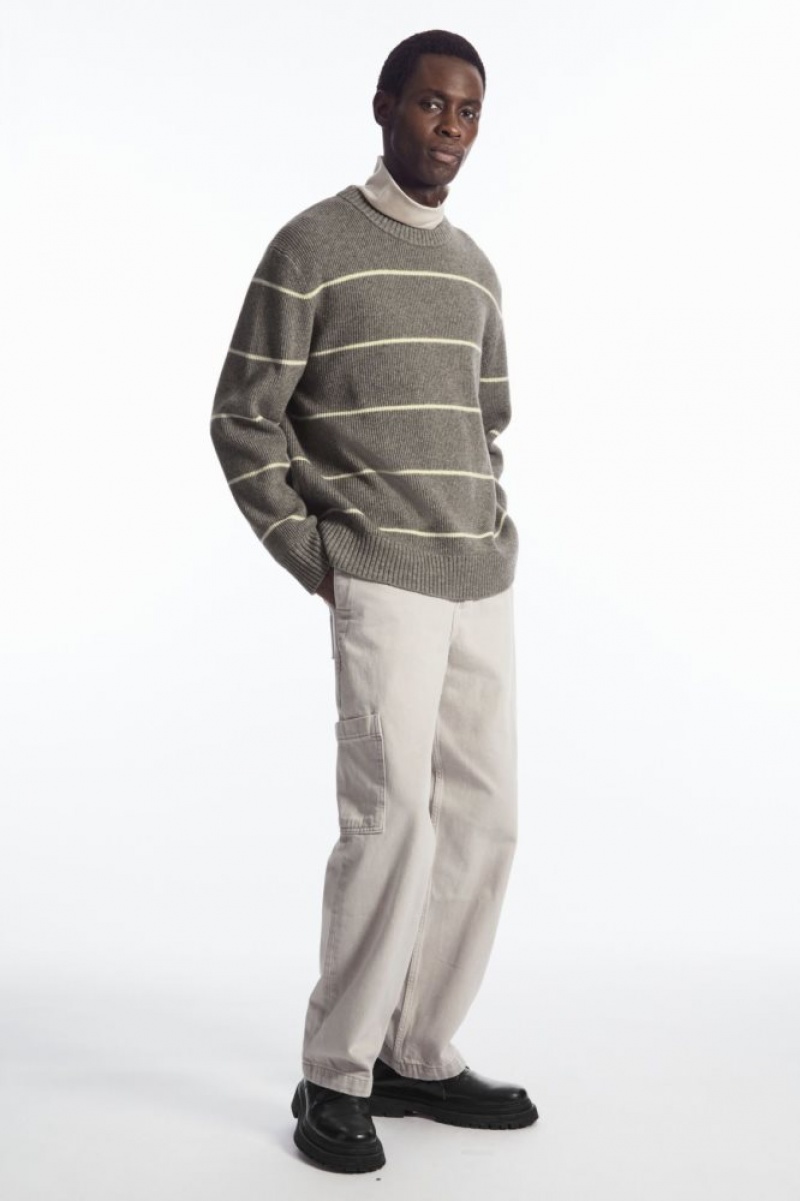 Dark Beige Cos Striped Wool And Yak-blend Sweater | CZQOS7234