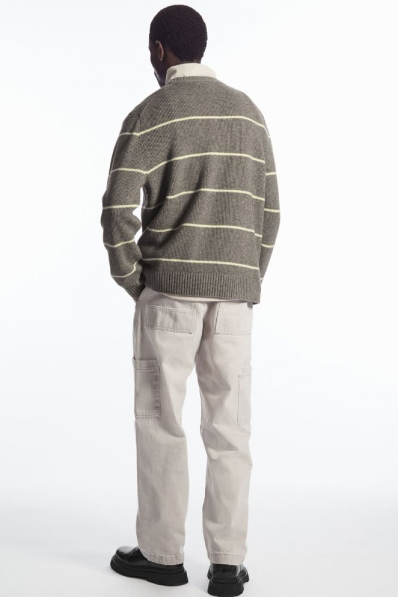 Dark Beige Cos Striped Wool And Yak-blend Sweater | CZQOS7234