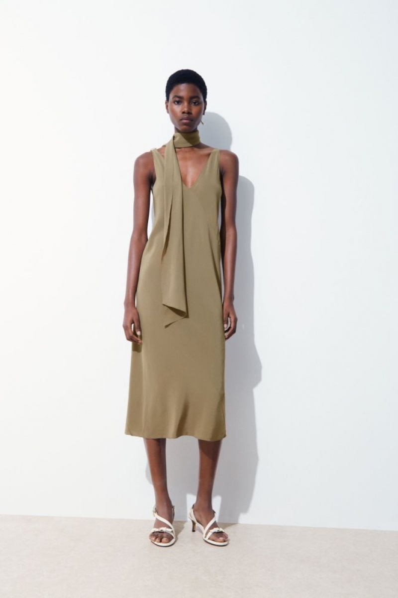 Dark Beige Cos The Silk Scarf Dress | NEYTZ5139