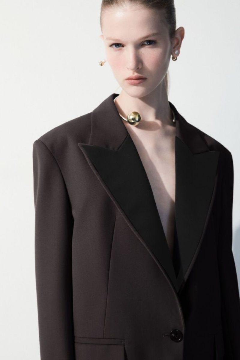 Dark Brown Cos The Satin-lapel Tuxedo Jacket | GLWBS4279