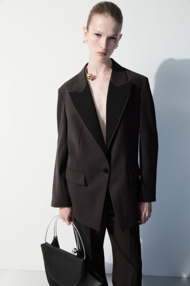 Dark Brown Cos The Satin-lapel Tuxedo Jacket | GLWBS4279