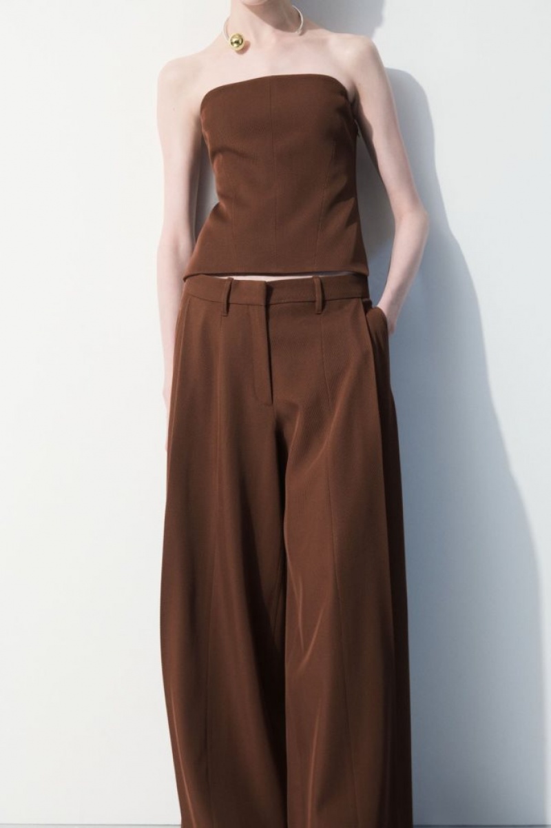 Dark Brown Cos The Wide-leg Wool Trousers | QFXZR1864