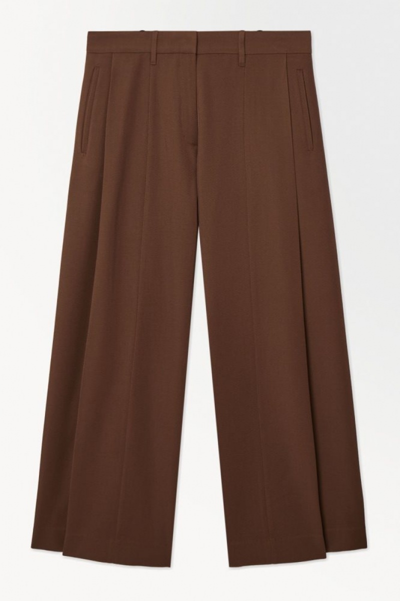 Dark Brown Cos The Wide-leg Wool Trousers | QFXZR1864