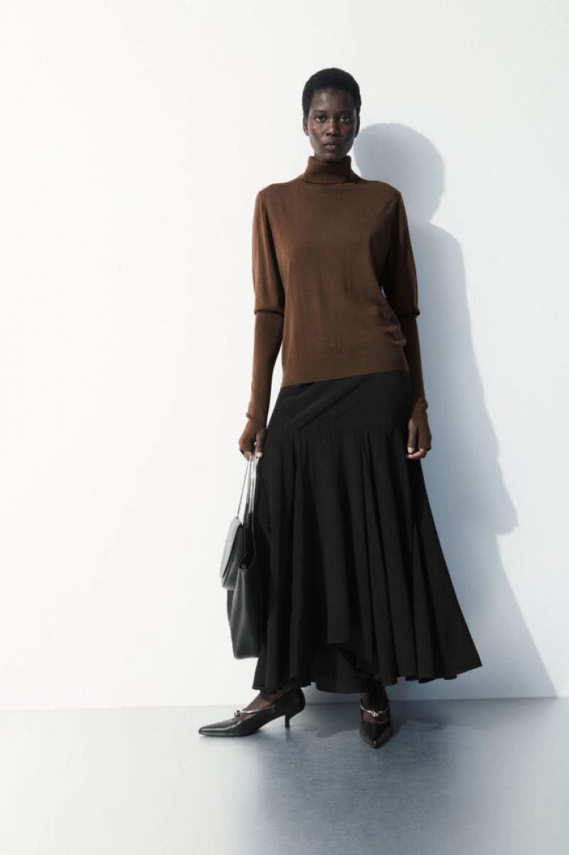 Dark Brown Cos The Wool Roll-neck Jumper | OYABJ8935