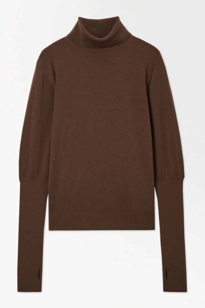 Dark Brown Cos The Wool Roll-neck Jumper | OYABJ8935