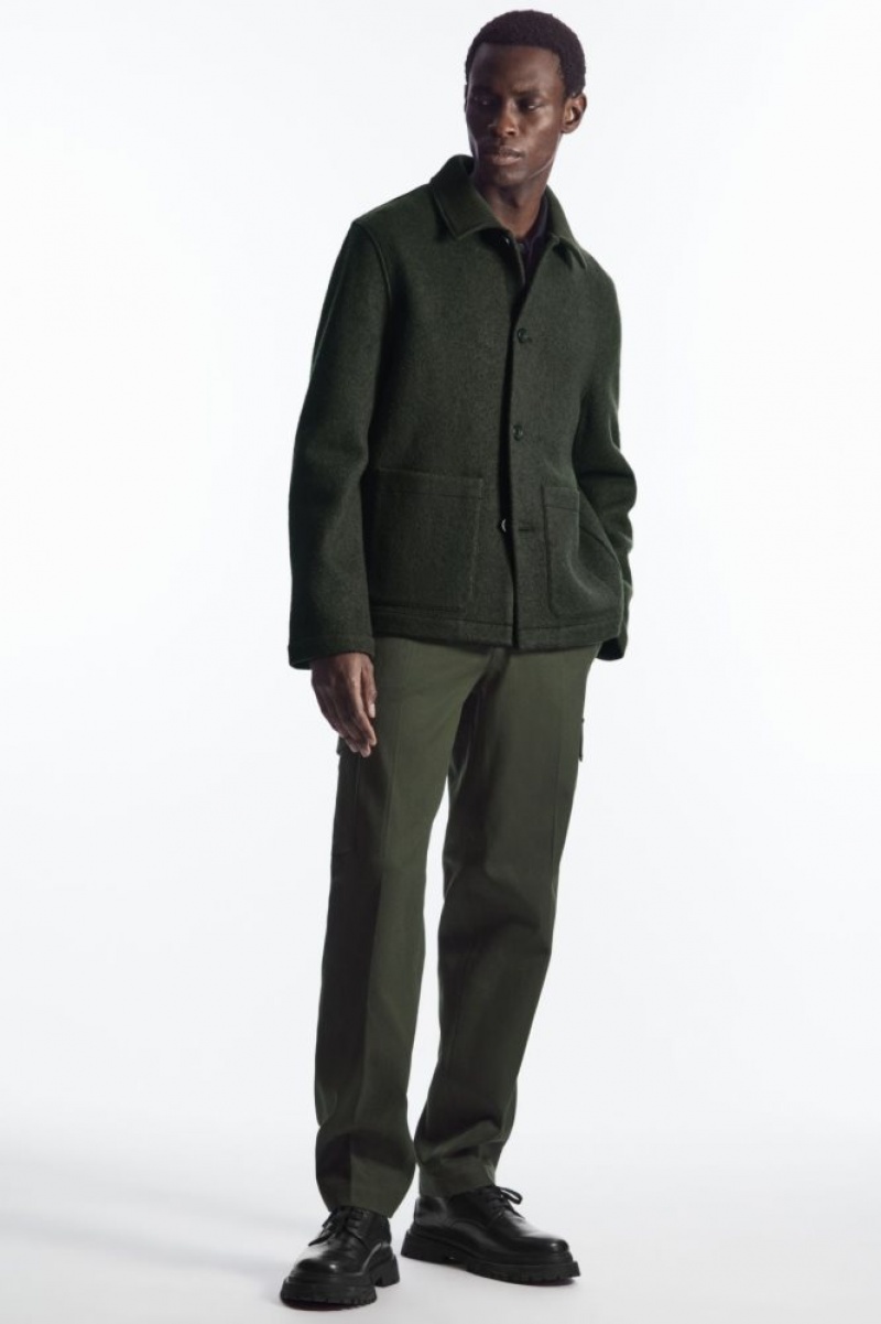 Dark Green Cos Knitted-collar Workwear Jacket | TUOCI1276