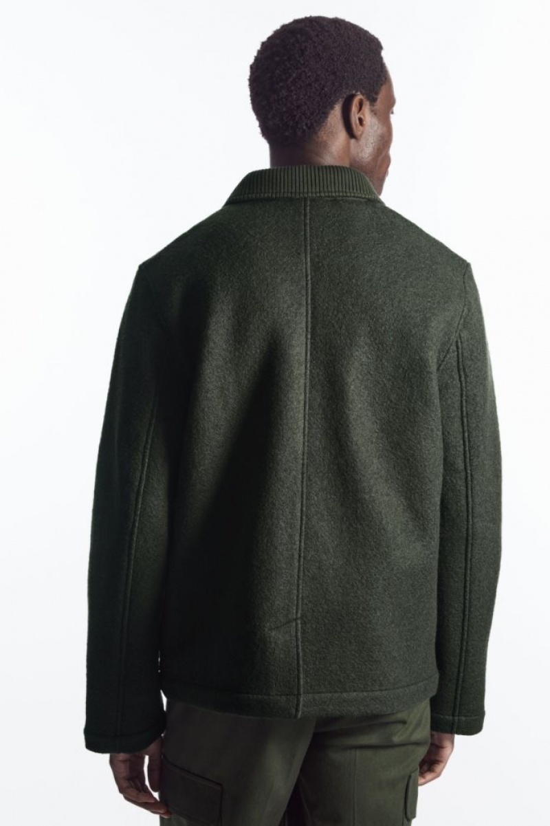 Dark Green Cos Knitted-collar Workwear Jacket | TUOCI1276