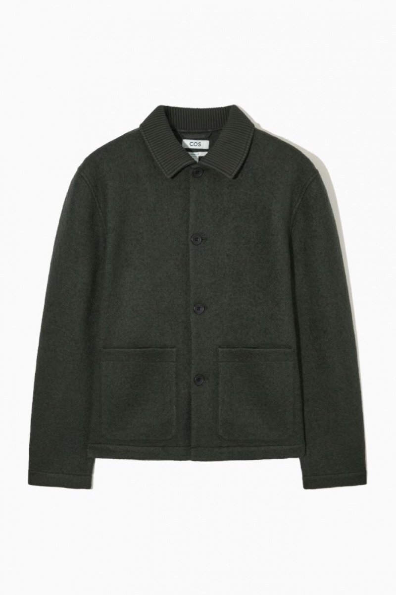 Dark Green Cos Knitted-collar Workwear Jacket | TUOCI1276