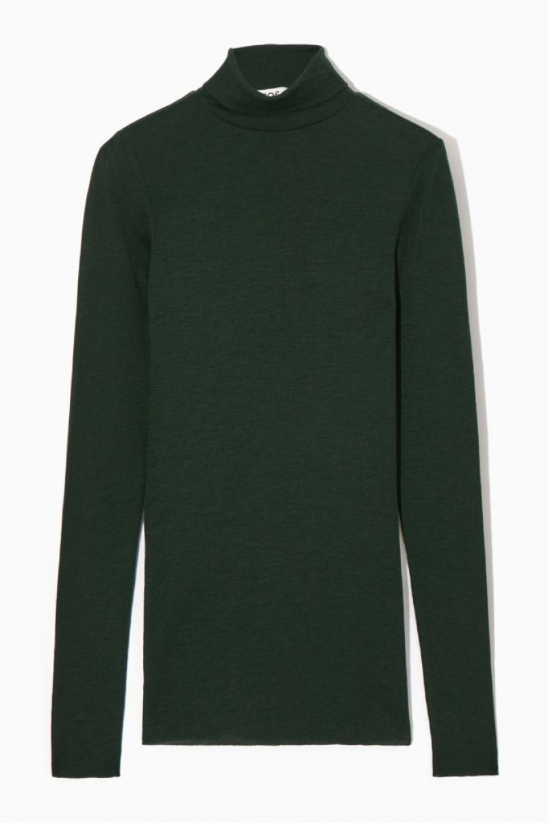 Dark Green Cos Merino Wool Turtleneck Top | SDWGO6498