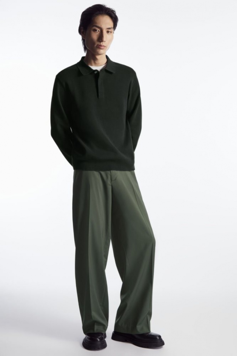 Dark Green Cos Straight-leg Relaxed Wool Pants | JLDWB5420