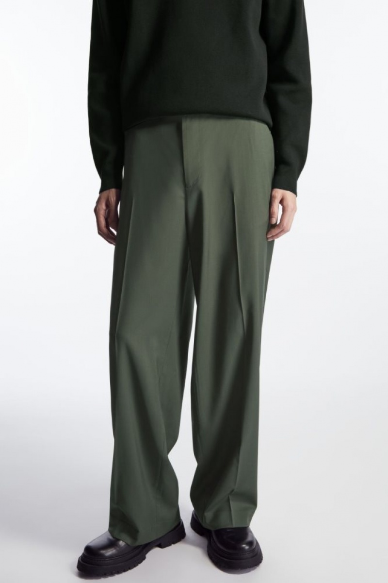 Dark Green Cos Straight-leg Relaxed Wool Pants | JLDWB5420