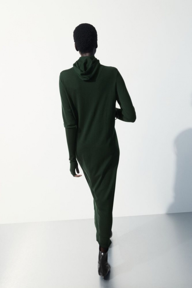 Dark Green Cos The Hooded Wool Dress | VSYMW2089